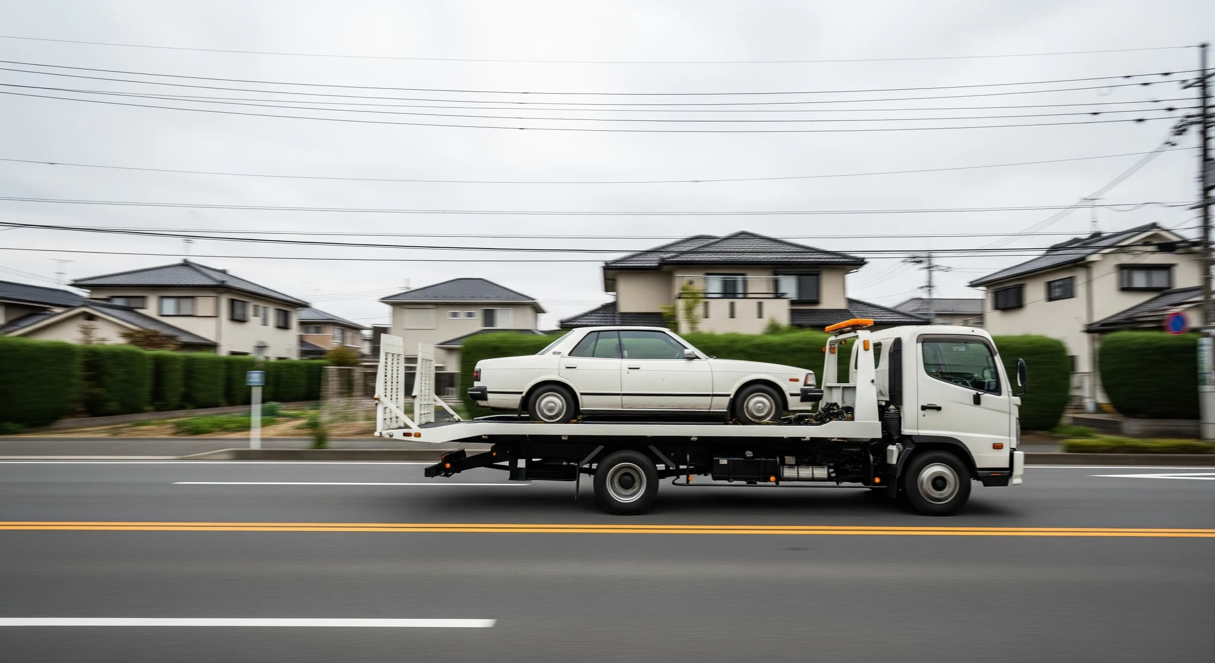 廃車を積載車で引き取る様子